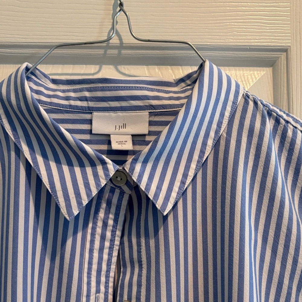 J. Jill Women's Blue and White Striped Blouse